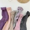 Calcetines de Invierno Transfronterizos Estilo Japonés Engrosados Cálidos Color Sólido Pelo de Conejo para Mujer Ins Delgados Rayados Volteables de Caña Media Lana Apilados