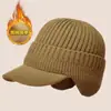 Gorro de Lana para Hombre de Otoño e Invierno, Gorro Grueso Tejido con Forro de Felpa, Gorro de Punto Trendy Estilo Coreano que Protege las Orejas, Gorro Cálido con Visera de Pico para Hombre