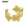 Wt-B673 Pulsera Vintage Ajustable de Latón Chapado en Oro de 18 Quilates con Diseño Único y Exquisito de Cinco Pétalos para Niñas