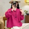 Nueva colección de primavera y otoño: Camisa larga versátil, casual y elegante de estilo chino con cuello mandarín y tapeta abotonada, en un diseño de top corto para mujer
