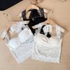 Ropa Interior Sexy de Encaje con Tirantes Halter para Mujer con Almohadillas para el Pecho Tubo Transparente Chaleco Delgado Top Corto