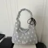 Bolsa tote grande com estampa integral de estrela de cinco pontas, alça de ombro com cordão plissado, bolsa casual de tecido de grande capacidade, estilo preguiçoso, de ombro único, para usar sob o braço