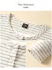 K2711 Camiseta Listrada de Manga Longa Falsa Duas Peças com Gola Redonda Retrô Coreana para Mulheres Início do Outono Solta Preguiçosa de Algodão Camisa Base Top