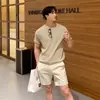 Camiseta de Tricô Manga Curta para Homem, Cor Sólida, Gola Redonda, Versátil, Estilo Old Money, Seda de Gelo, Verão, Atacado de Fábrica Transfronteiriço