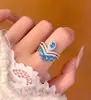 Anillo Transfronterizo de Aguamarina con Diamantes para Mujer, Anillo de Conjunto Josephine Apilable de Moda, Estilo Corona, Elegante y con Estilo