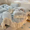 Conjunto de Quatro Peças em Renda e Lã de Leite Classe A Estilo Princesa Francesa INS Cor Sólida Espessado Quente Lã de Bebê Lã Fale Três Peças