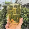 Taza de café aislada estilo bambú de moda, taza de regalo portátil, vaso de vidrio para el hogar con tapa, se puede imprimir con logotipo