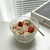 Estilo ins tigela de sobremesa de vidro com padrão vertical Tigela de café da manhã Ninho de Pássaro Louça de celebridade da internet Tigela de açúcar Tigela de salada de frutas Tigela de lanche