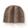 Gorro de Cachemira para Mujer 100% Cachemira Pura Ganchillo Calado Flor Baotou Cara Pequeña Cálido Encaje Flor Tejido