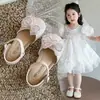 Sandálias Fechadas para Meninas, Novo Estilo de Verão, Sapatos Infantis da Princesa Elsa, Sapatos de Cristal com Solado Macio, Sapatos de Couro para Bebês Meninas