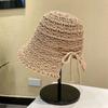 Ins Estilo Japonés Mostrando Cara Pequeño Trasero Dividido Sombrero de Cubo de Punto para Mujer Verano Hueco Transpirable Lazo Sombrero de Pescador Parasol