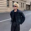 Jaqueta Jeans Lavada com Botão Turquesa Design Masculino Outono Retro Desgastada Casual Versátil Jaqueta com Lapela