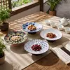 Plato alto de cerámica para frutas de estilo chino con múltiples patrones, gran capacidad, para uso doméstico, nuevo plato para té y bocadillos de estilo chino, plato para servir frutas, pasteles y nueces