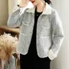 Tiro real estilo Chanel suéter de punto de visón y terciopelo abrigo cárdigan versión coreana para mujer adelgazante temperamento solapa corta top para mujer