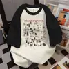 Camiseta de Manga Corta Estampado de Dibujos Animados Vintage Patchwork de Color Contrastante Verano Casual Holgada Estilo Pareja Versátil Ropa de Trabajo Superior