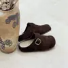 Mollykiki moda retro versátil ins punta redonda mujer suela gruesa cómodos cuero esmerilado hebilla estilo Birkenstock zuecos