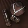 Conjunto de Colar, Brincos, Pulseira e Anel de Zircônia Estilo Levemente Luxuoso, Conjunto de Quatro Peças Moda Noiva Casamento, Acessórios de Joias de Alta Qualidade