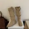 Botas Retro Plisadas Push-up para Mujer Botas Vaqueras Occidentales Pierna Ancha Adelgazantes Alargadoras No por Encima de la Rodilla Botas Largas Botas Altas