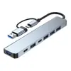 Hub de Expansão para Computador Multi-função Extensor Tipo-C Sete em Um com Duas Cabeças Hub Estação de Docking de Sete Portas