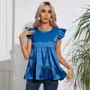 Coletes Femininos Plus Size Europeus e Americanos de Comércio Exterior, Novos Produtos de Primavera e Verão na Amazon, Coletes Camisa Femininos Jacquard de Seda Sintética com Gola Redonda