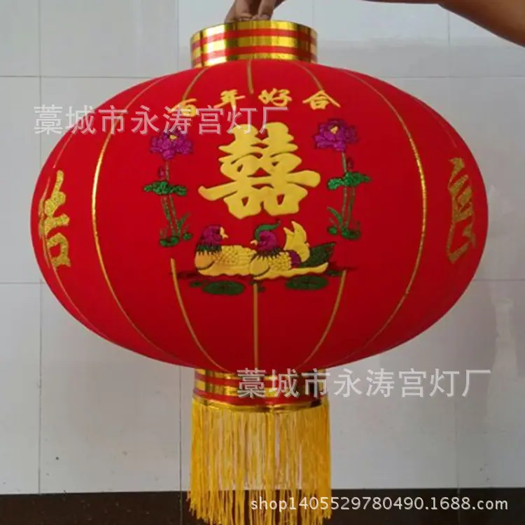 新款植绒布大红灯笼生产厂家批发喜福字结婚庆春节日宫灯广告灯笼
