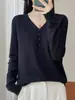 [Directo del Fabricante] Suéter de Punto Jacquard con Cuello en V para Mujer, Nuevo Estilo Otoño, Color Sólido, Versátil, Suéter Básico de Corte Holgado