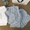 Pijama de Verano para Mujer con Almohadillas en el Pecho, Camisola Sexy con Shorts, Estilo Puro Deseo, Conjunto de Ropa de Casa de Verano sin Mangas con Rayas Finas