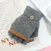 Luvas de inverno quentes fofas novas desenho animado flip meio dedo veludo espessado tricotado estudante feminina exterior equitação à prova de frio