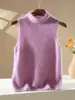 Chaleco de cuello alto para mujer con forro polar, cálido y ajustado, capa interior de punto para otoño e invierno, color liso, top base ajustado, beige claro