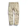 Calças Masculinas de Algodão Transfronteiriças, Calças Casuais da Moda para o Trabalho, Calças Masculinas Oversized com Bolsos Grandes, Calças Versáteis da Moda de Cor Sólida com Corte Reto