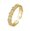 Anel de flor de esmalte em prata de lei S925 para fazer desejos, estilo corte feminino, anel de dedo flor de pêssego azul queimado dourado, pulseira de trevo de quatro folhas