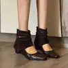Botines Cortos Cuadrados Retro Franceses Borde Enrollado para Mujer 2026 Otoño Nuevo Estilo Aumento de Altura Interior Hebilla de Cuero Tejido Moda para Viajar Botas Individuales