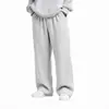 Calça Esportiva Casual Simples de Cintura com Cordão, Cor Sólida, Corte Reto Solto, Pierna Larga, Novo Estilo Europeu e Americano, Transfronteiriça, Waffle para Homens