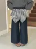 Jeans de Pana a Cuadros Estilo Coreano para Niñas, Invierno 2025, Pantalones Rectos Versátiles para Niñas Pequeñas