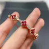 Pulsera de Rubí Natural Transfronteriza para Mujer, Accesorio de Nicho de Alta Gama, Joyería de Plata 925, Joyería de Lujo 3*3, Venta Directa de Fábrica