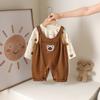 Traje de Algodón Puro para Niños, Nuevo Estilo de Otoño, Conjunto de Dos Piezas con Camiseta Base y Peto Estampado de Oso Bebé, Ropa para Bebés para Exteriores