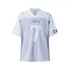 Marca de Nicho Tendencia Corea del Sur Retro Americano Cuello en V Retazos Estampado de Letras Manga Corta Camiseta Malla Digital Camiseta Deportiva