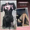 Vestido Qipao Sexy de Seda Inspirado em Borboleta com Mangas Bufantes Estampadas de Botão Uniforme Cosplay Lolita Panda Maid A784
