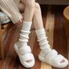 Calcetines de pie holgados para otoño e invierno para mujer, calcetines de pantorrilla de color liso de grosor medio con talón, calentadores de piernas cálidos estilo bosque, modernos y versátiles