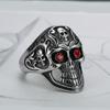 AliExpress joyería de moda transfronteriza retro anillo de calavera con cabeza de fantasma de pedrería de ojo rojo acero de titanio anillo punk para hombre