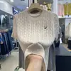 Camiseta de Punto Fino Retorcido Bordada Vintage de Manga Corta para Mujer, Corte Holgado, Estilo Corto Primavera/Verano, Talla Petite, Suéter Básico que Reduce la Edad