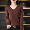 Suéter de malha gola V solto outono e inverno feminino transfronteiriço, blusa base de malha justa e amigável à pele, suéter de algodão feminino
