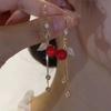 Pendientes Largos Retro Franceses con Borla Nueva Rojo Perla Imitación Esmerilada Zirconia Hojas 2023 Populares Exquisitos