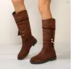 Botas de media caña de color liso vintage para mujer de comercio exterior, nuevo modelo de otoño 2025, botas vaqueras de ante de talla grande transfronterizas para mujer
