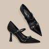 Sapatos Femininos Bico Fino 2024 Outono Novo Versátil Salto Agulha Uma Tira Salto Alto Grande Quantidade Disponível