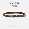Cinto de Couro Genuíno Estilo Hong Kong Retrô Feminino Simples Versátil Estilo Coreano Nicho Dupla Camada Couro Bovino Trançado Sem Furos Fivela de Pino Cinto