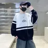Moletom Masculino Gola Redonda Color Block Outono e Inverno para Crianças Maiores, Novo Inverno 2025 Espesso com Forro de Lã Camiseta Base Tendência