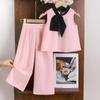 Traje de temperamento para niñas multicolor de verano de alta venta transfronterizo Europa y Estados Unidos, top sin mangas de cuello redondo para niños pequeños y medianos, pantalones