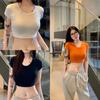 Ins Spice Girls Sexy Umbigo Curto Cor Sólida Camiseta Feminina Nova Slim-fit Slimming Pure U-collar Base Top Feminino T-tide