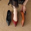 Zapatos Planos Rojos Retro Franceses de Punta Fina, Nuevos Zapatos Individuales Elegantes de Cuero Genuino de Piel de Oveja Poco Profundos para Mujer, Zapatos de Tacón Grueso para Commuter